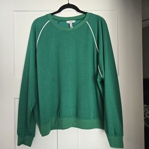 SPANX Green Pullover Sweatshirt with White Piping